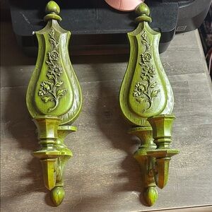 Pair of MCM Floral Green Wall Sconces Dart Ind USA Vintage